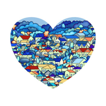 Blue hearts and houses - Womens Maple Tee Design