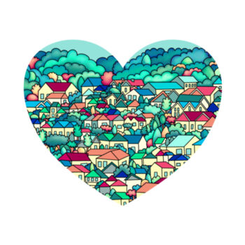 Green hearts and houses - Womens Maple Tee Design