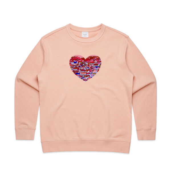 Pink hearts and houses - Womens Premium Crew Thumbnail